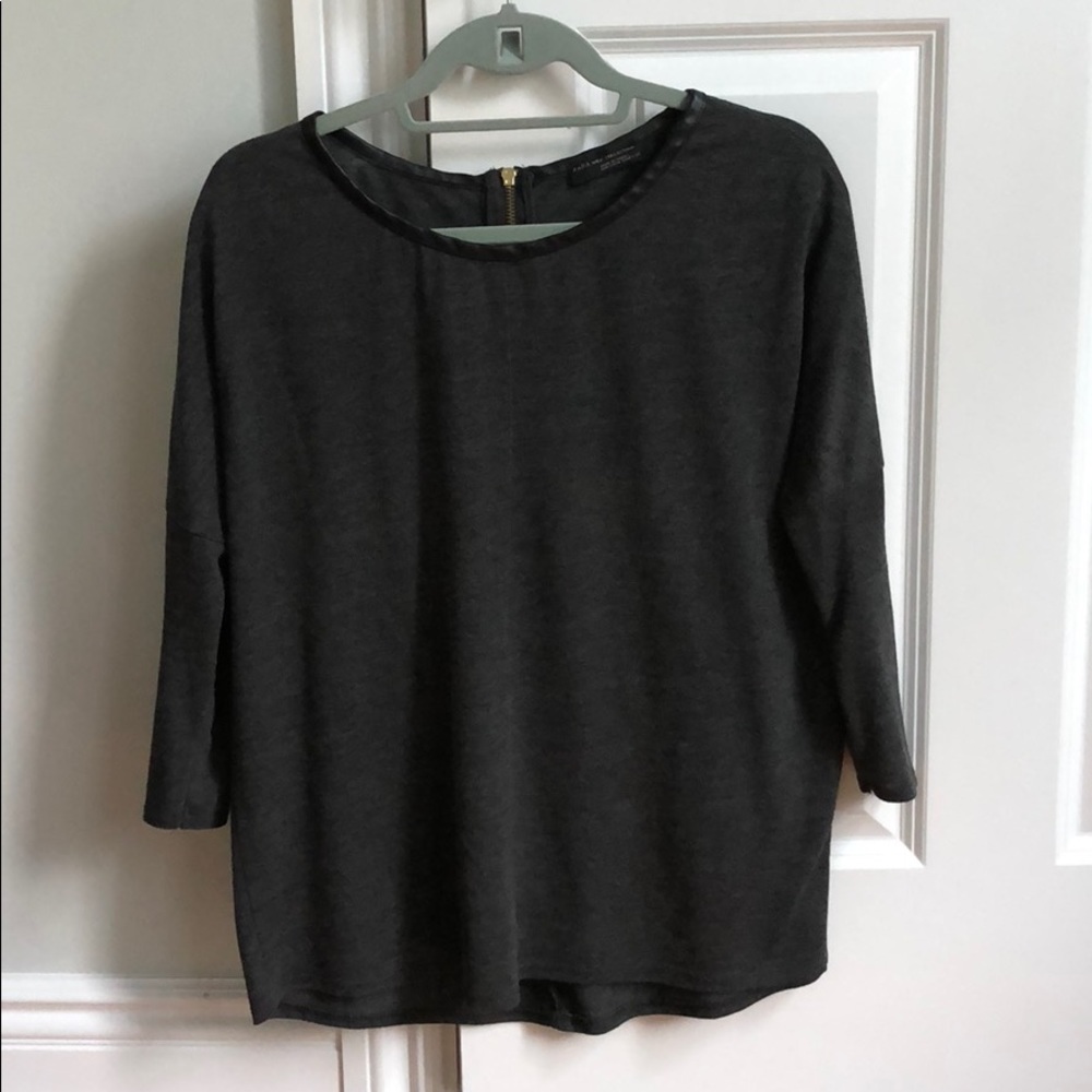 Zara women’s S charcoal tunic w/ faux leather trim